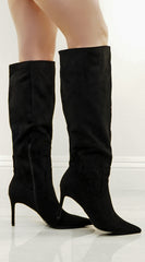 Tassa Faux Suede Pointed Toe Boots - Black