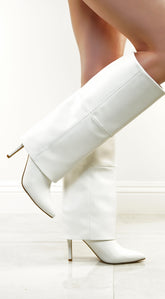 Petrina Overlay Knee Boots - White