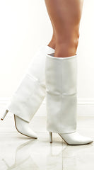 Petrina Overlay Knee Boots - White
