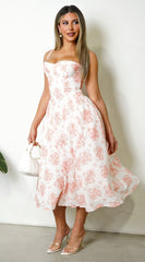 Knox Floral Flare Midi Dress - White Orange