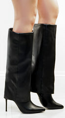 Yetta Pointed Toe Overlay High Heel Boots - Black