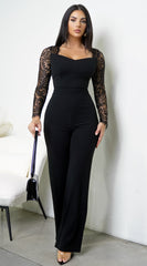 Virella Lace Long Sleeve Jumpsuit - Black