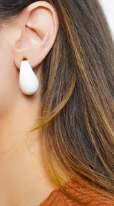 Water Drop Stud Earrings - Gold White