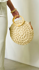 Baha Straw Round Handbag - Ivory