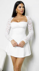 Vessia Lace Sleeve Mini Dress - White