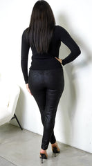 Linea Coated Texture Pants - Black