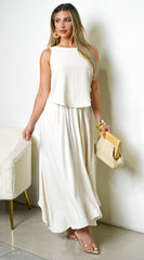 Vea Pleated Linen Skirt Set - Beige