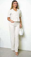 Lior Front Button Down Linen Set - Beige