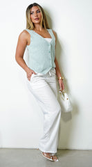 Reena Linen Straight Leg Pants - White