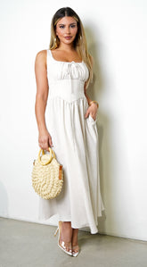 Lira Stripe Sleeveless Corset Detail Midi Dress - Light Taupe