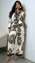 Vivaan Floral Print Satin Set - Cream