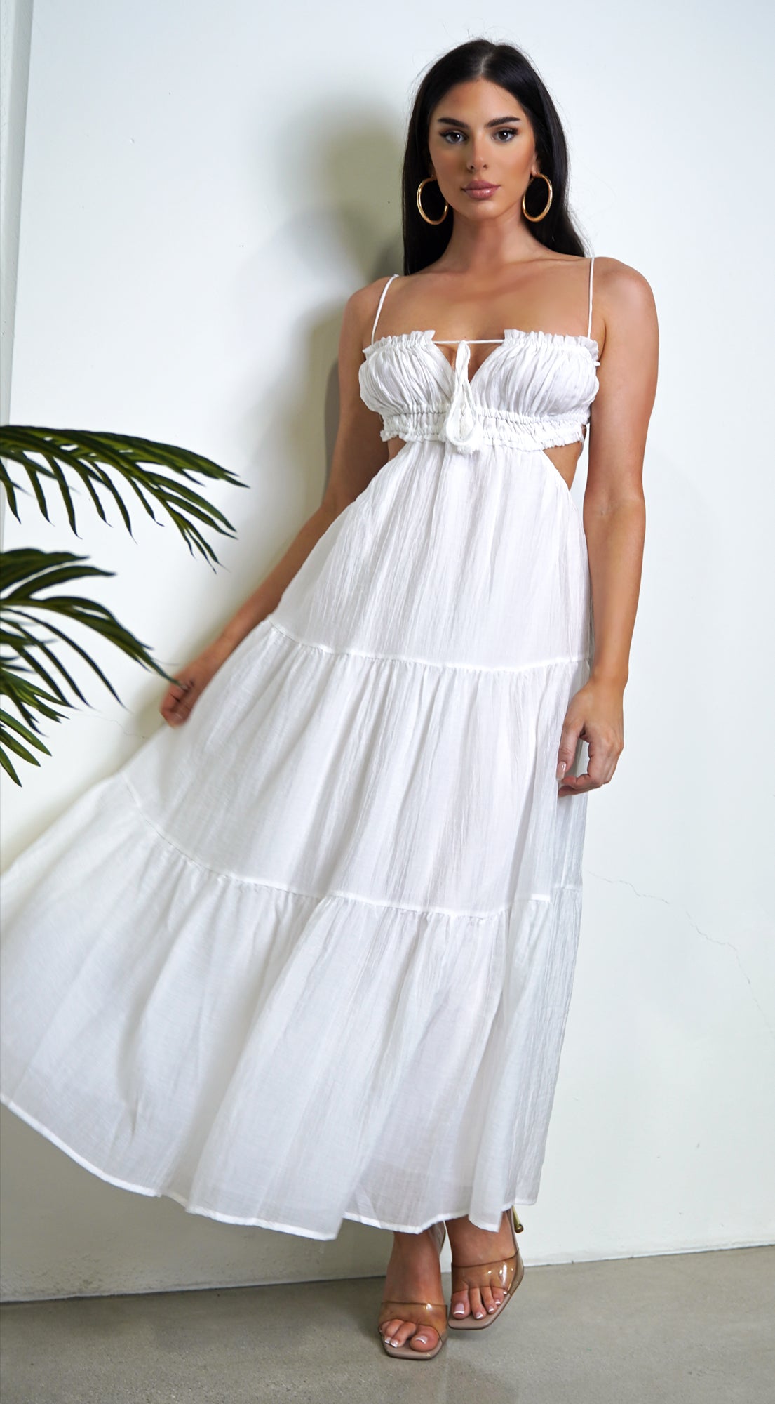 Kyra White Boho Tiered Maxi Dress