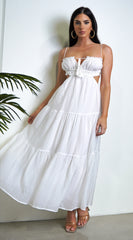 Kyra White Boho Tiered Maxi Dress