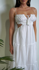 Kyra White Boho Tiered Maxi Dress