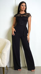 Lorissa Lace Detail Cap Sleeve Jumpsuit - Black