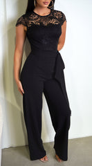 Lorissa Lace Detail Cap Sleeve Jumpsuit - Black