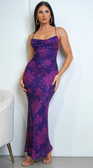 Heaven Purple Floral Print Maxi Dress