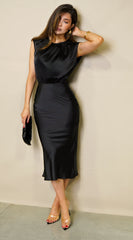Tulane Satin Midi Dress - Black