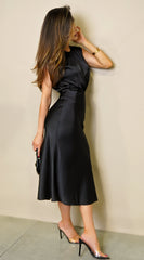 Tulane Satin Midi Dress - Black