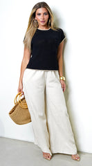 Gabrielle Contrast Trim Short Sleeve Top - Black