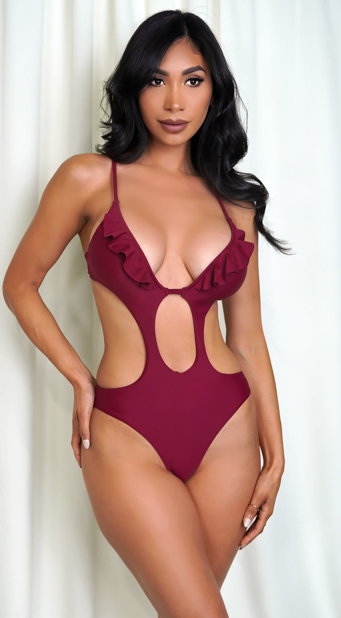Barbados Burgundy Red Ruffle One Piece Swimsuit