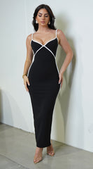 Saskia V Neckline Pipe Detail Maxi Dress - Black