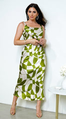 Addison Geo Print Satin Skirt Set - Green