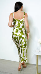 Addison Geo Print Satin Skirt Set - Green