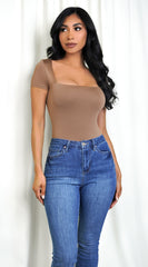 Ruth Taupe Brown Square Neck Bodysuit