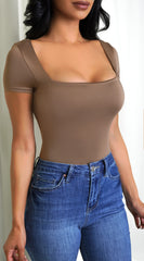 Ruth Taupe Brown Square Neck Bodysuit