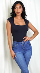 Harper Cap Sleeve Bodysuit - Black