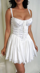 Camilla White Satin Corset A-Line Mini Dress