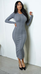 Alexandra Long Sleeve Knit Cable Midi Dress - Gray
