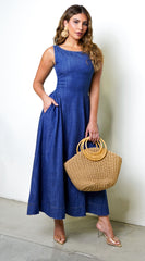 Rim Denim Maxi Dress - Blue