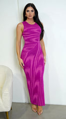 Wren Magenta Purple Abstract Print Sleeveless Maxi Dress