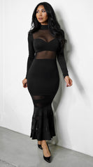 Dania Mesh Detail Mermaid Maxi Dress - Black