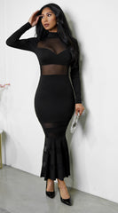 Dania Mesh Detail Mermaid Maxi Dress - Black