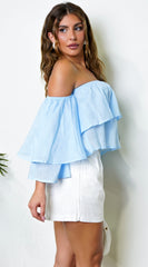 Sema Off Shoulder Layered Crop Top - Blue