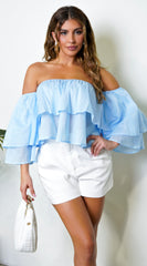 Sema Off Shoulder Layered Crop Top - Blue