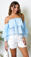 Sema Off Shoulder Layered Crop Top - Blue