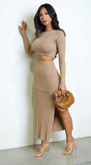 Sloane Ribbed Skirt Set - Beige