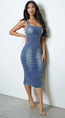 Vickita Denim Midi Dress - Blue