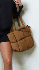 Cloud Puff Nylon Quilted Padded Tote Bag - Brown