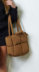 Cloud Puff Nylon Quilted Padded Tote Bag - Brown