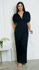 Selene V Neck Pleated Jumpsuit - Black