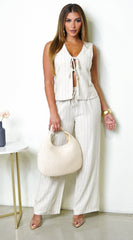 Reset Pinstripe Linen Set - Cream