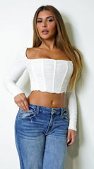 Nina Mesh Square Neck Corset Crop Top - White