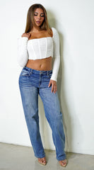 Nina Mesh Square Neck Corset Crop Top - White