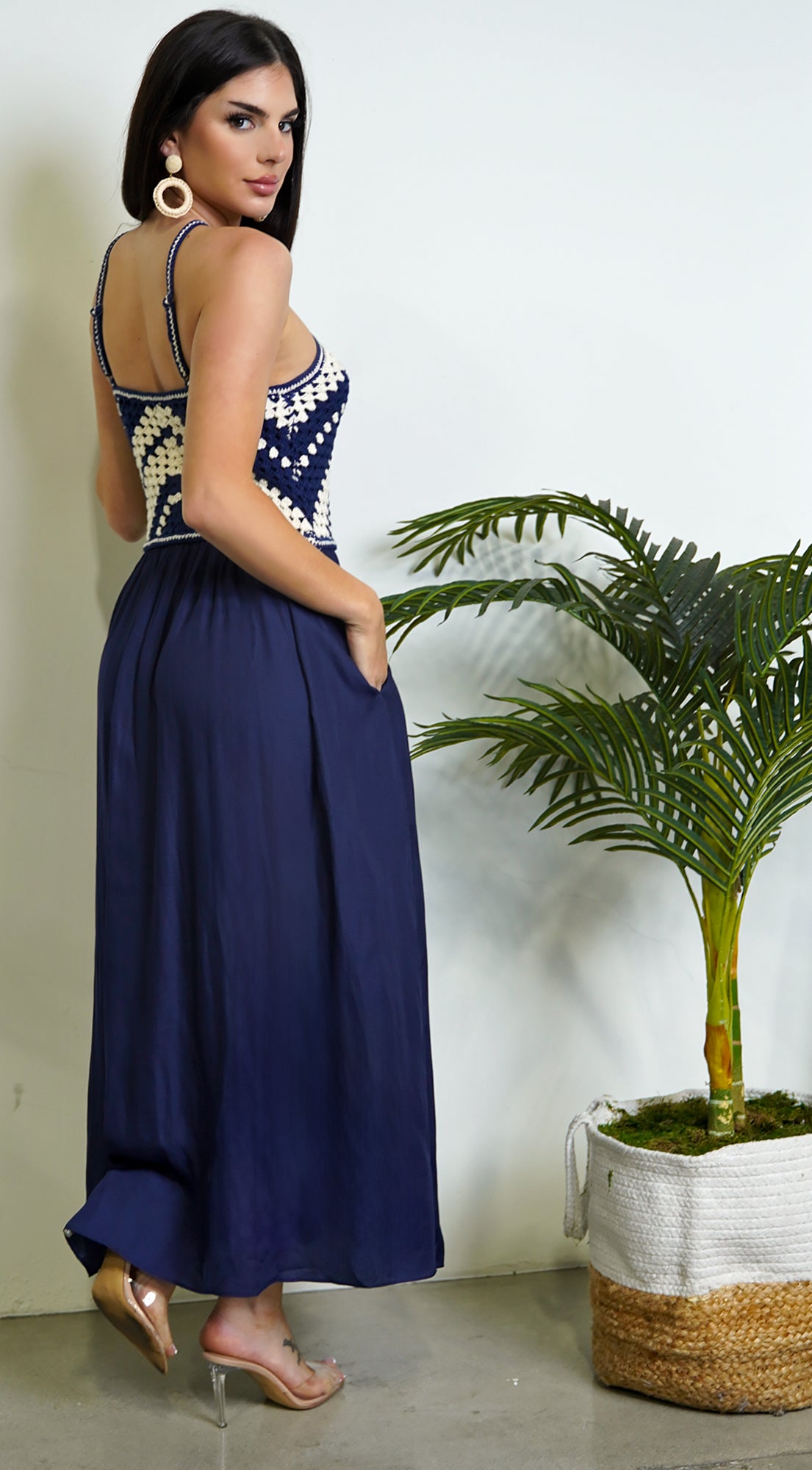 Neriah Crochet Combo Maxi Dress - Blue
