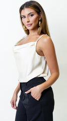 Celestine Satin Cowl Neck Bodysuit - Cream
